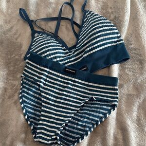 Lucky Brand Blue and White Striped Bra Set